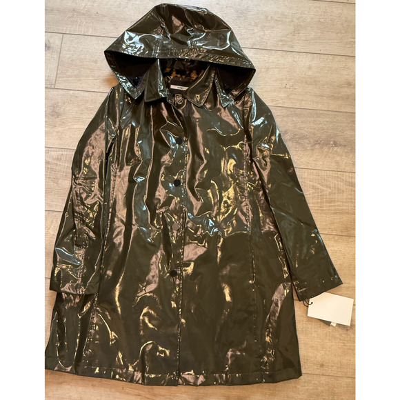 JANE POST ARMY ICONIC LEOPARD FAUX FUR LINED PRINCESS RAIN SLICKER COAT JACKET S - Picture 16 of 16